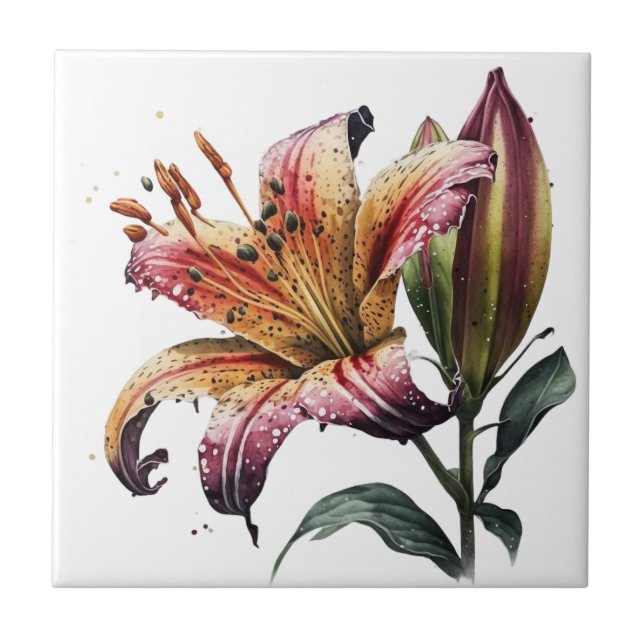 Schöne Liege Vintage botanische Keramik Tile Fliese (Vorderseite)