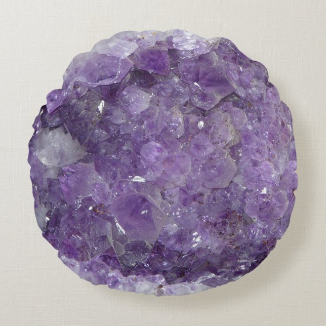 Schöne lila Amethyst heilende Kristalle Rundes Kissen (Vorderseite)
