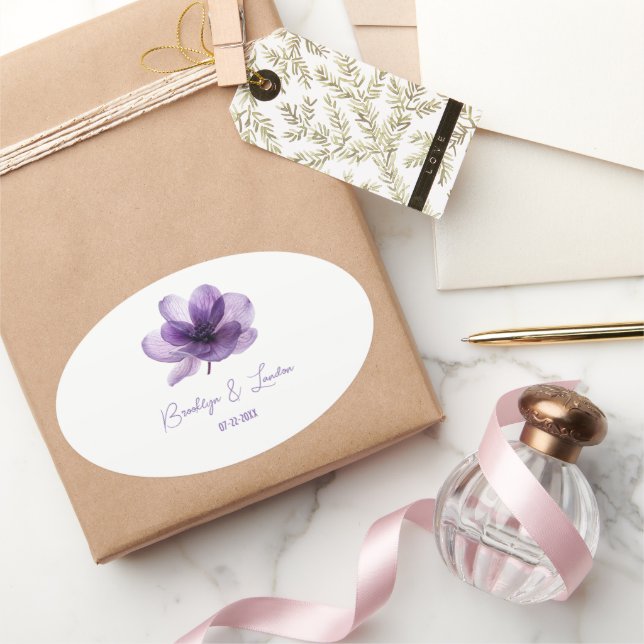 Schöne Lila Blume Hochzeit Ovaler Aufkleber (Schenken)