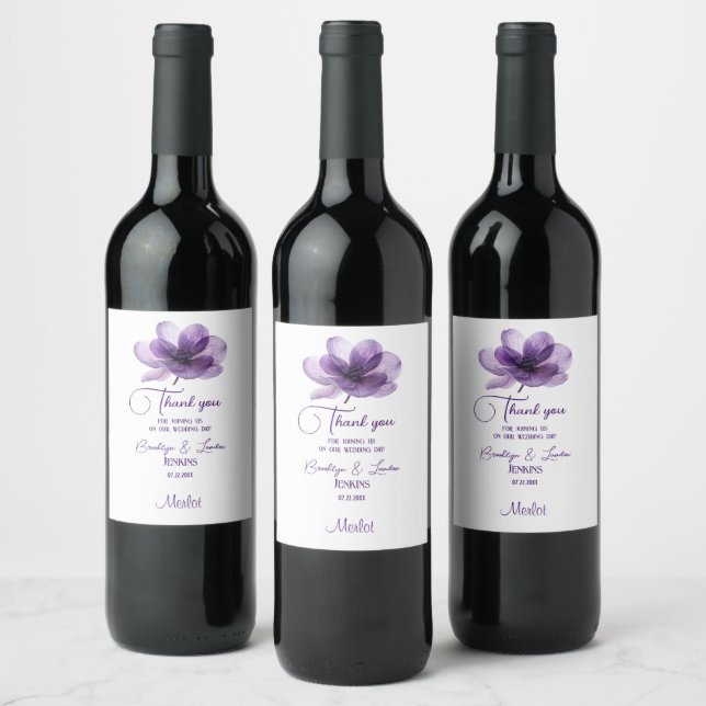 Schöne Lila Blume Hochzeit Wine Labels Weinetikett (Flaschen)