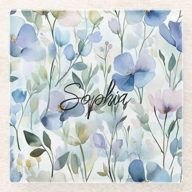 Schöne lila Blumen Glasuntersetzer (Vorderseite)