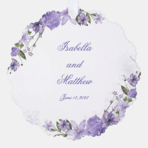 Schöne Lila Blumenhochzeit Ornament Karte