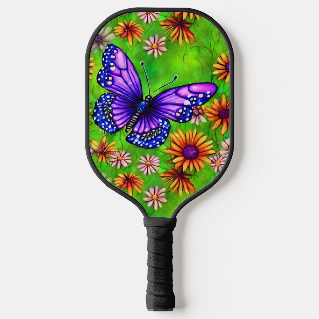 Schöne Lila Butterfly Blume Wiese Pickleball Schläger (Vorderseite)