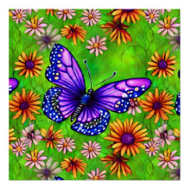 Schöne Lila Butterfly Blume Wiese Poster