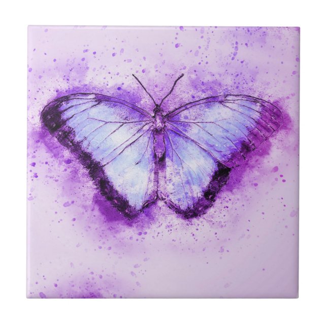 Schöne Lila Butterfly Keramik Tile Fliese (Vorderseite)