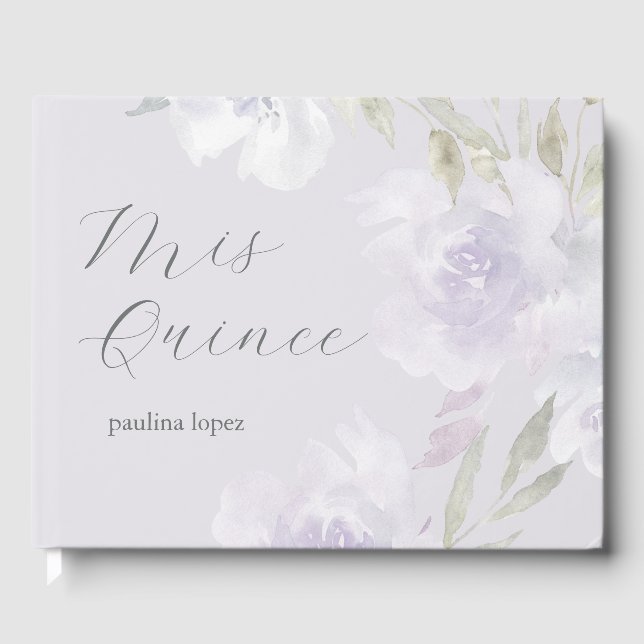 Schöne Lila Flora Mis Quince Quinceanera Gästebuch (Vorderseite)