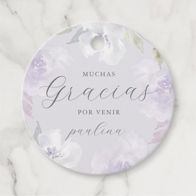 Schöne Lila Flora Quinceañera Gracias Name Geschenkanhänger (Vorderseite)