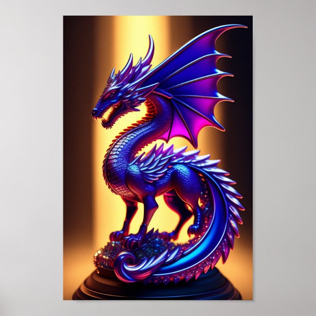 Schöne Lila Glass Dragon Statue Poster (Vorne)