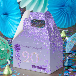 Schöne lila Glitter-Schleife 20. Geburtstag Geschenkschachtel