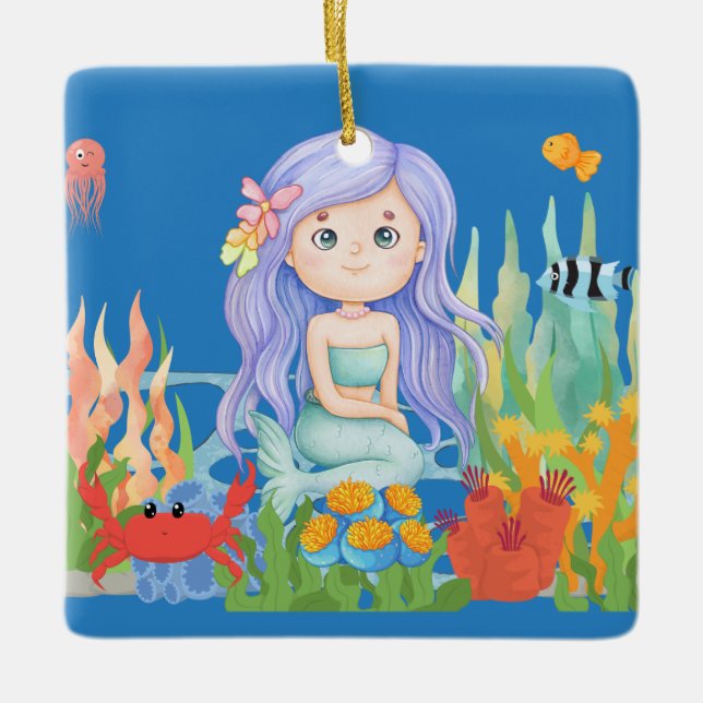 Schöne LILA Haarbietung im Meer Keramikornament (Vorderseite)