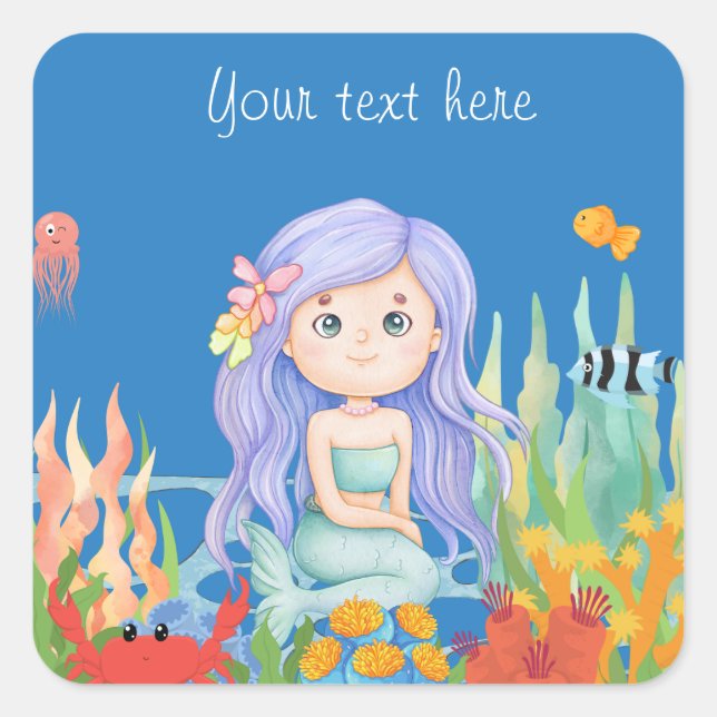 Schöne LILA Haarbietung im Meer Quadratischer Aufkleber (Vorderseite)