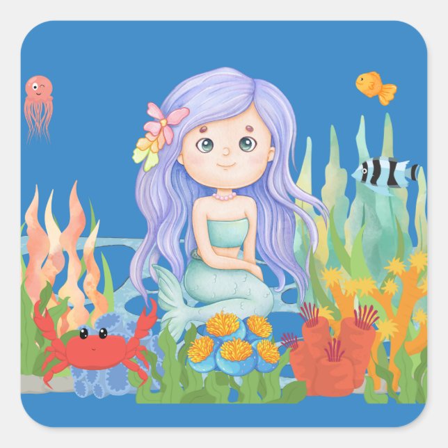 Schöne LILA Haarbietung im Meer Quadratischer Aufkleber (Vorderseite)