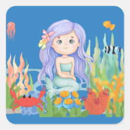 Schöne LILA Haarbietung im Meer Quadratischer Aufkleber