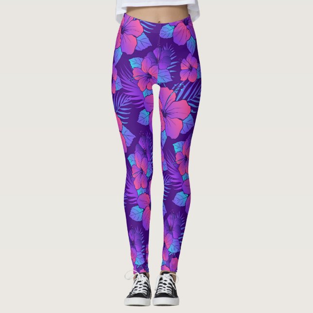 Schöne lila Hibiskus Blume Leggings (Vorderseite)
