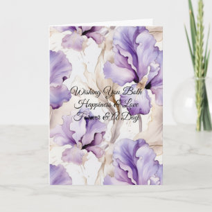 Schöne lila Iris Champagner Creme Blumenhochzeit Karte