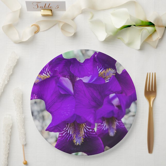 Schöne lila Iris Pappteller (Hochzeit)