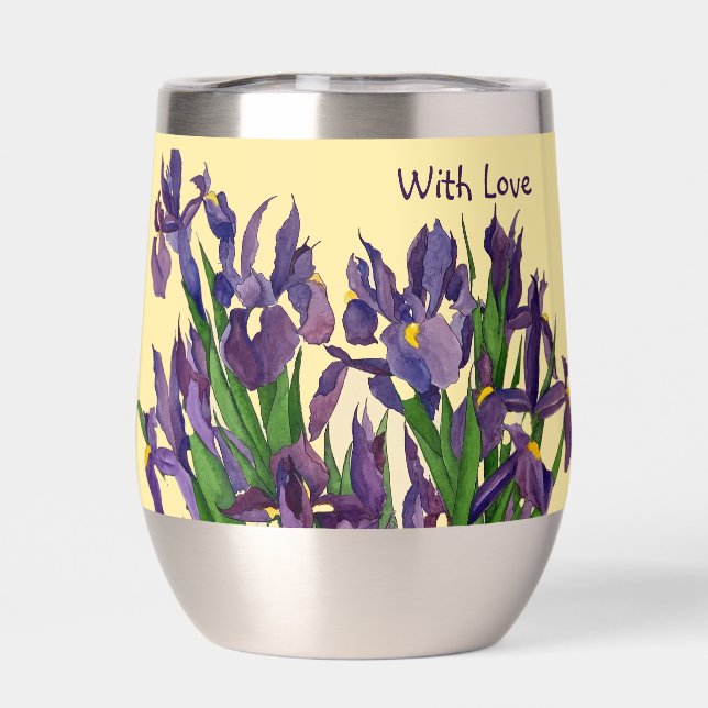 Schöne lila Iris und buttergelbe Wasserfarbe (Rückseite)