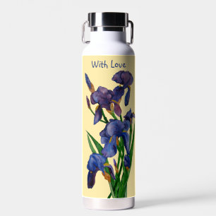 Schöne lila Iris und buttergelbe Wasserfarbe Trinkflasche