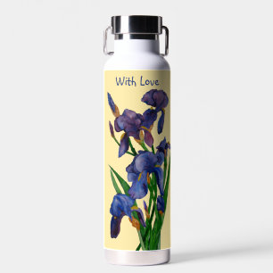 Schöne lila Iris und buttergelbe Wasserfarbe Trinkflasche