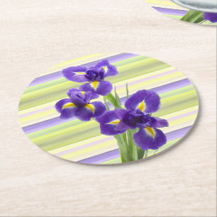 Schöne lila Iris-Wasserfarben-Streifen-Muster Runder Pappuntersetzer