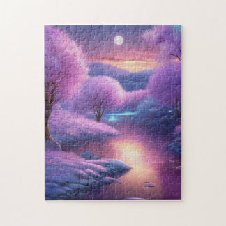 Schöne Lila Kulisse für eine Winternacht Puzzle