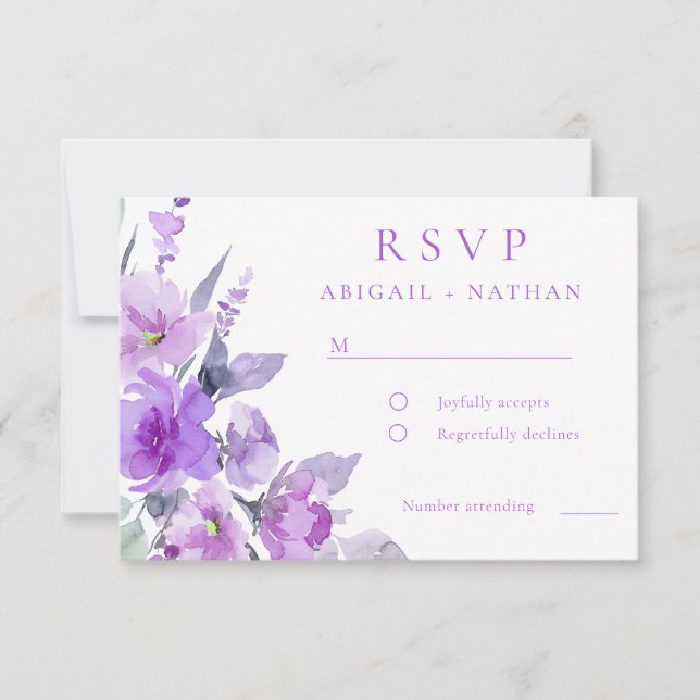 Schöne Lila Lavendelhochzeit RSVP Karte (Vorderseite)