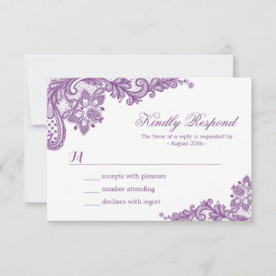 Schöne Lila Lavender Lace Wedding RSVP Card