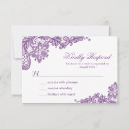 Schöne Lila Lavender Lace Wedding RSVP Card Karte