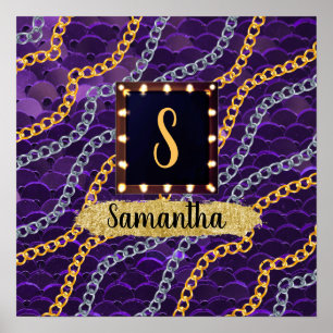 Schöne Lila Monogram Elegante Chic Poster