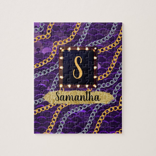 Schöne Lila Monogram Elegante Chic Puzzle (Vertikal)