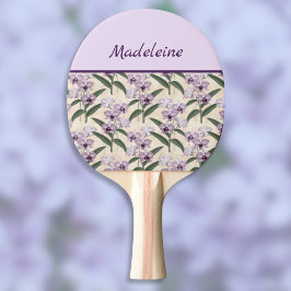 Schöne lila Orchideen auf Vintage-Ecru Tischtennis Schläger