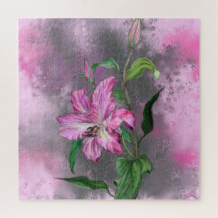 Schöne Lila Pink Lily Blume - Kunst Zeichnend Puzzle
