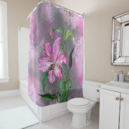 Schöne Lila Pink Lily Blume Migned Malerei Duschvorhang