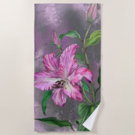 Schöne Lila Pink Lily Blume Migned Malerei Strandtuch
