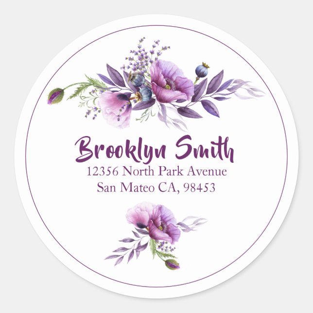 Schöne Lila Poppies Adresse Umschlag Aufkleber (Vorderseite)