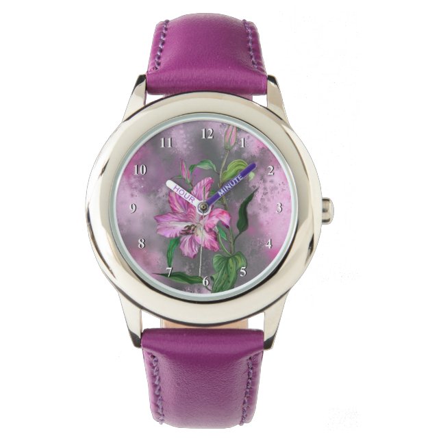 Schöne Lila Rosa Lily Blume Bilder anschauen Armbanduhr (Vorderseite)