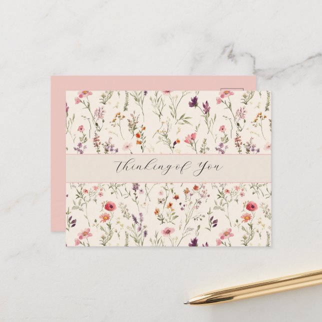 Schöne lila rosa rote Blumen Postkarte (Vorderseite/Rückseite Beispiel)