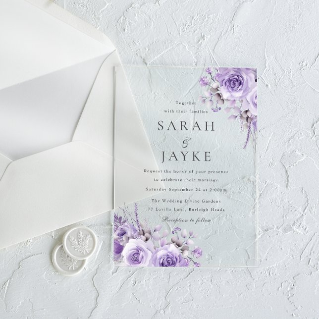 Schöne Lila Rose Elegante Hochzeit Acryleinladungen (Von Creator hochgeladen)