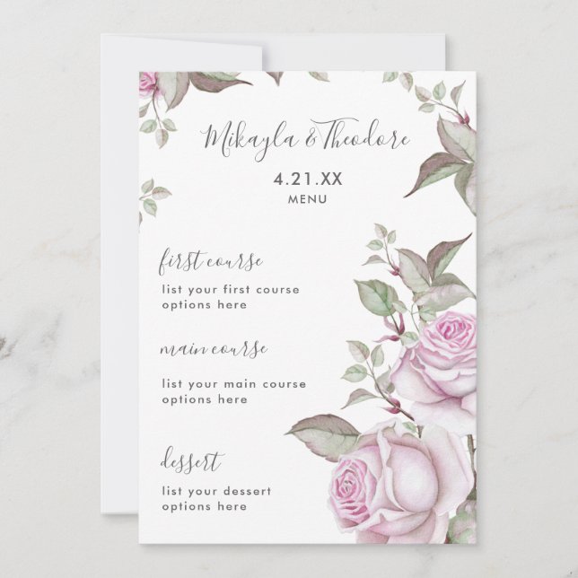 Schöne Lila Rose Hochzeitsmenü (Vorderseite)