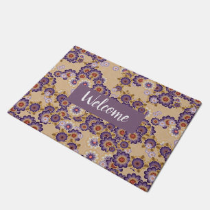 Schöne Lila und gelbe Blumengrafik Fußmatte