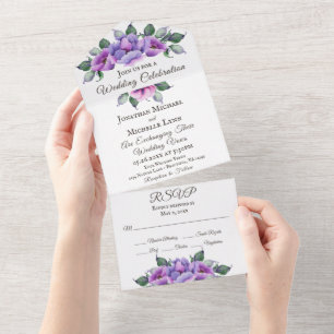 Schöne lila und rosa Blumen-Garten-Hochzeit All In One Einladung