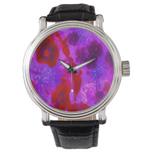 Schöne lila und rote Garten-Phlox-Blumen Armbanduhr