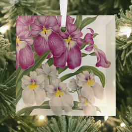 Schöne Lila und weiße Vintage Orchideen Ornament Aus Glas