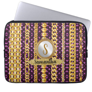 Schöne Lila Velvet Gold Monogram Elegante Chic Laptopschutzhülle
