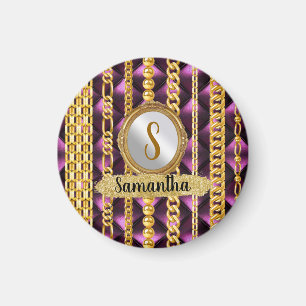 Schöne Lila Velvet Gold Monogram Elegante Chic Magnet