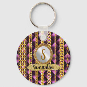 Schöne Lila Velvet Gold Monogram Elegante Chic Schlüsselanhänger