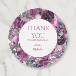 Schöne lila Wasserfarbe Floral Geburtstags Dankesc Geschenkanhänger