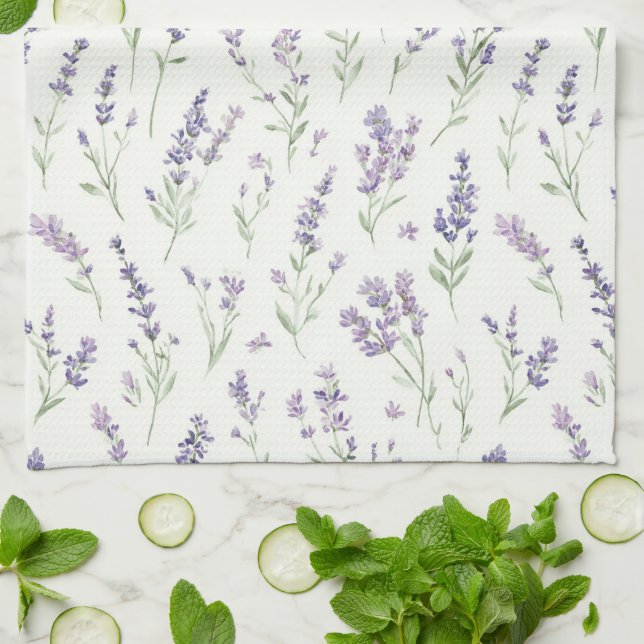 Schöne lila weiße Blumen Brautdusche Geschirrtuch (Gefaltet)