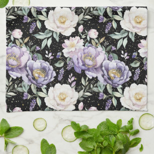Schöne lila weiße Blumen Geschirrtuch