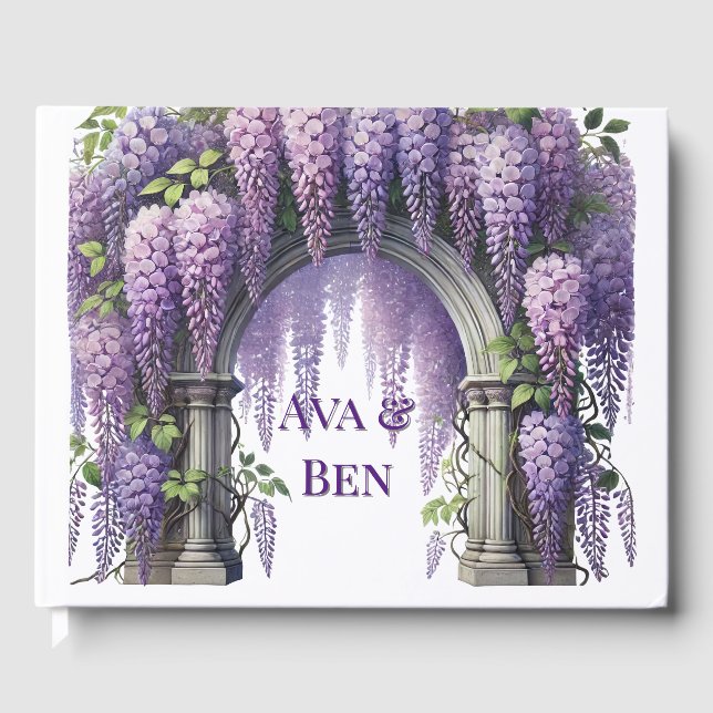Schöne Lila Wisteria Arch Wedding Gästebuch (Vorderseite)